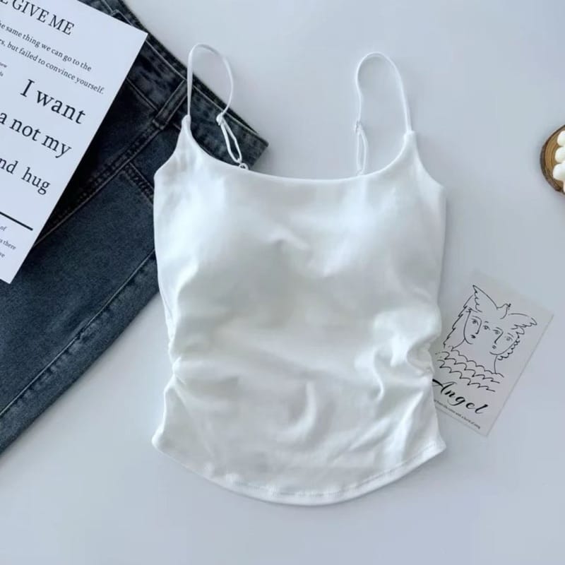 Áo Bra Cotton Màu Trơn Nhún Eo Dây Mảnh Sẵn Mút - hình 3