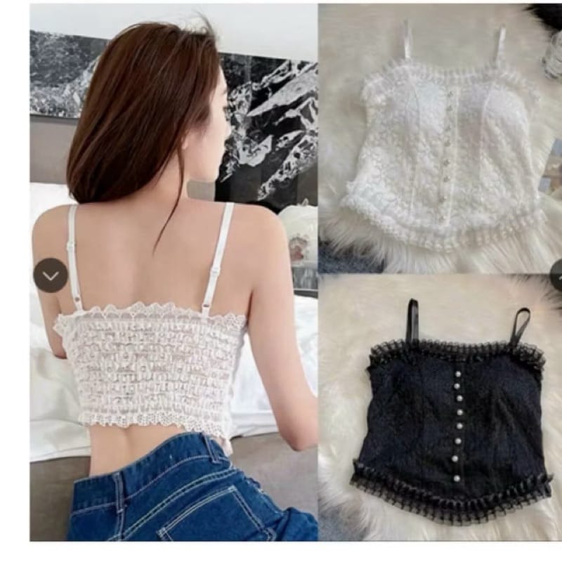 Áo Bra Ren Hoa Nhí Đính Khuy, Áo Hai Dây Mẫu Mới Croptop - hình 3