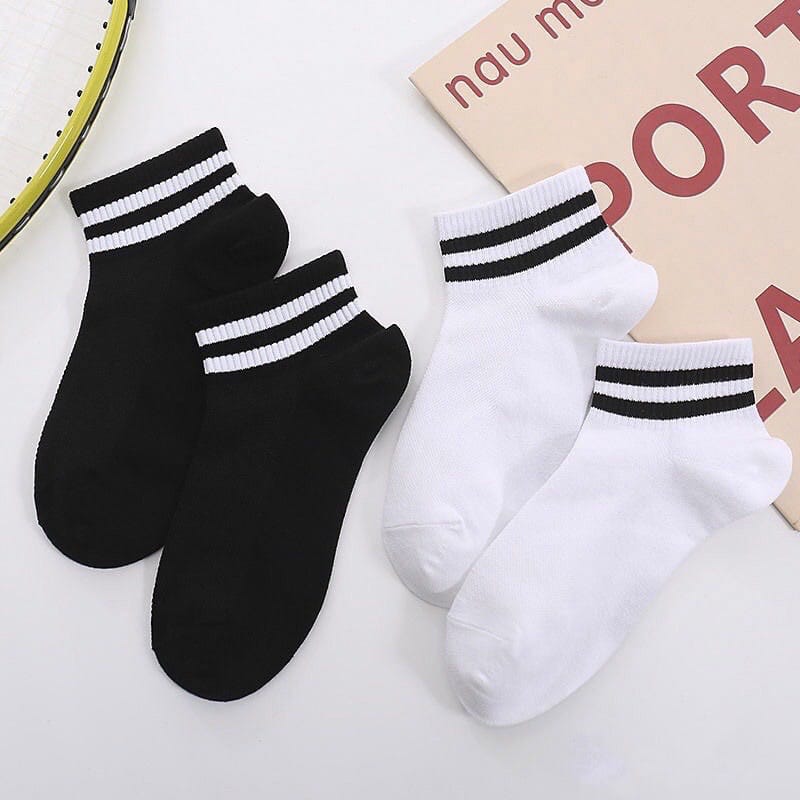 Freeship 50K - Tất Cổ Sọc Kẻ Ngang Đen Trắng Cổ Thấp Unisex Hàn Quốc